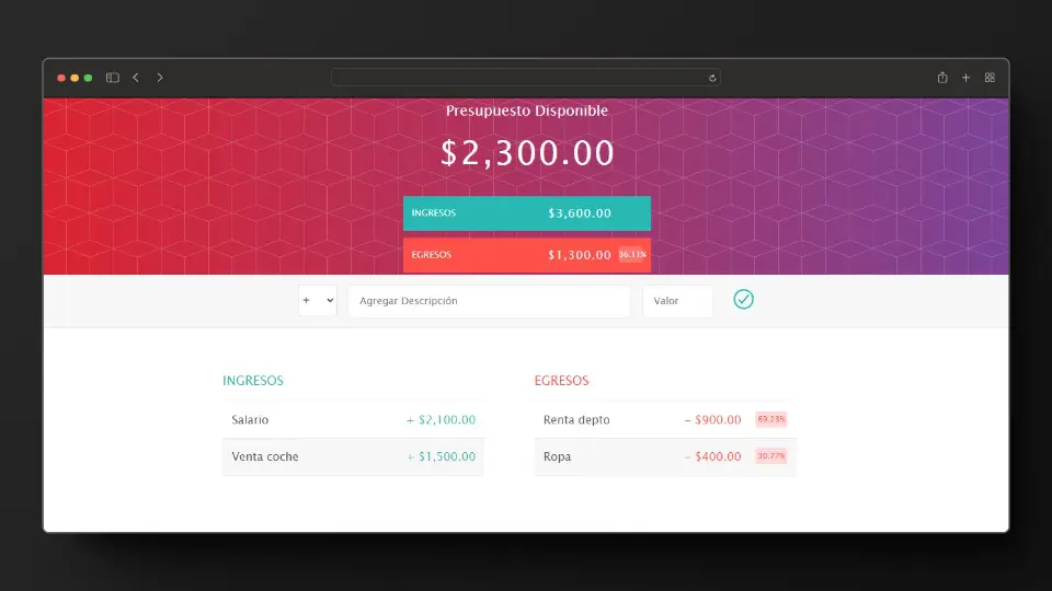 Captura de pantalla del proyecto App Presupuestos